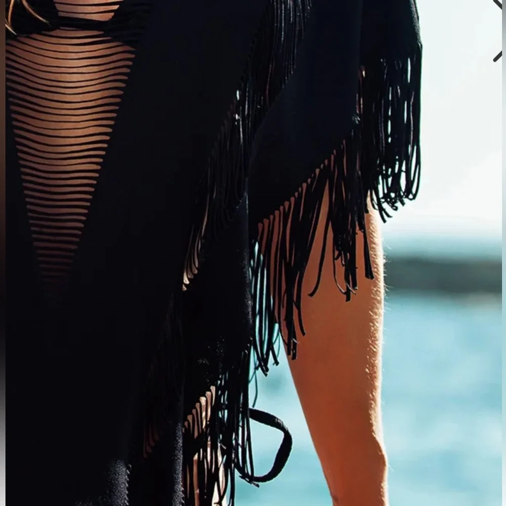 PilyQ Haute Summer black Poncho bathing suit cover up one size - Picture 3 of 15